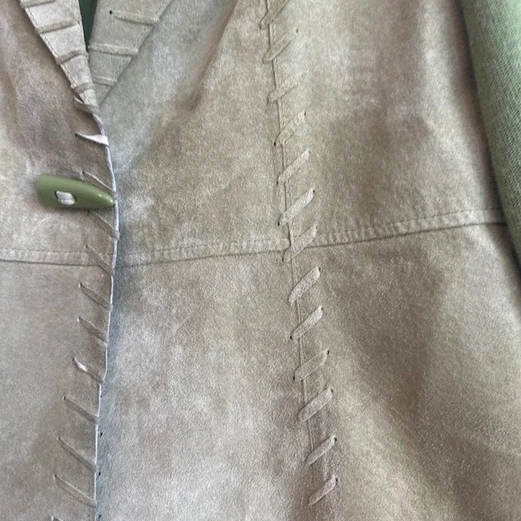 StoneBridge Chartreuse Leather and Wool Blend Single Closure Rustic, Boho Coat - Picture 3 of 7